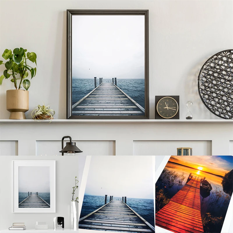 

Oil Painting Sunset Lake Bridge Wall Art Canvas Painting Poster Prints Living Room Decoration (Frameless Painting)