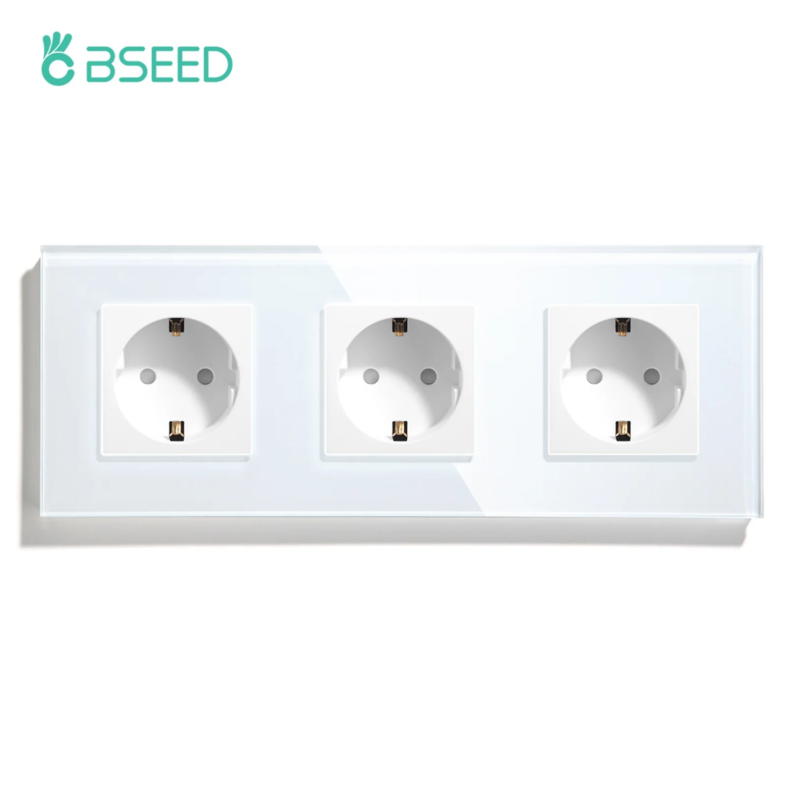 Настенные розетки BSEED ЕС белые черные золотистые стеклянная панель тройные