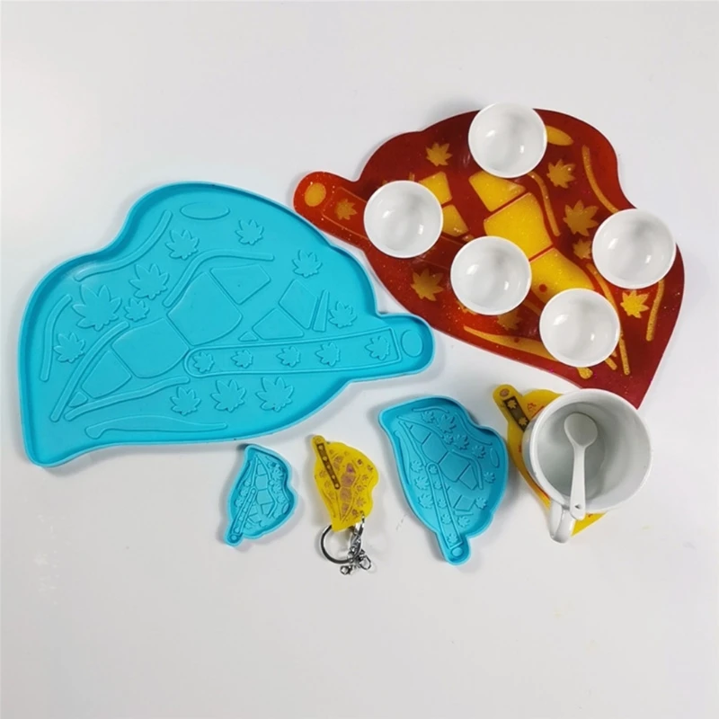 

3 Pcs Maple Lips Keychain Epoxy Resin Mold Serving Board Tray Coaster Silicone Mould DIY Crafts Casting Tools