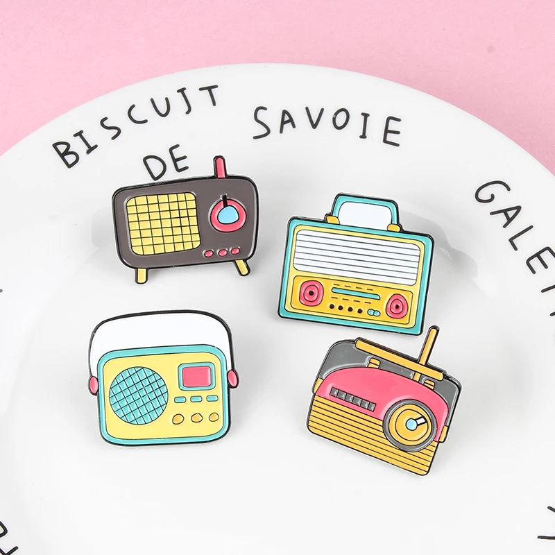 Винтажные Мультяшные портативные радиоэмалированные булавки для мужчин и wo