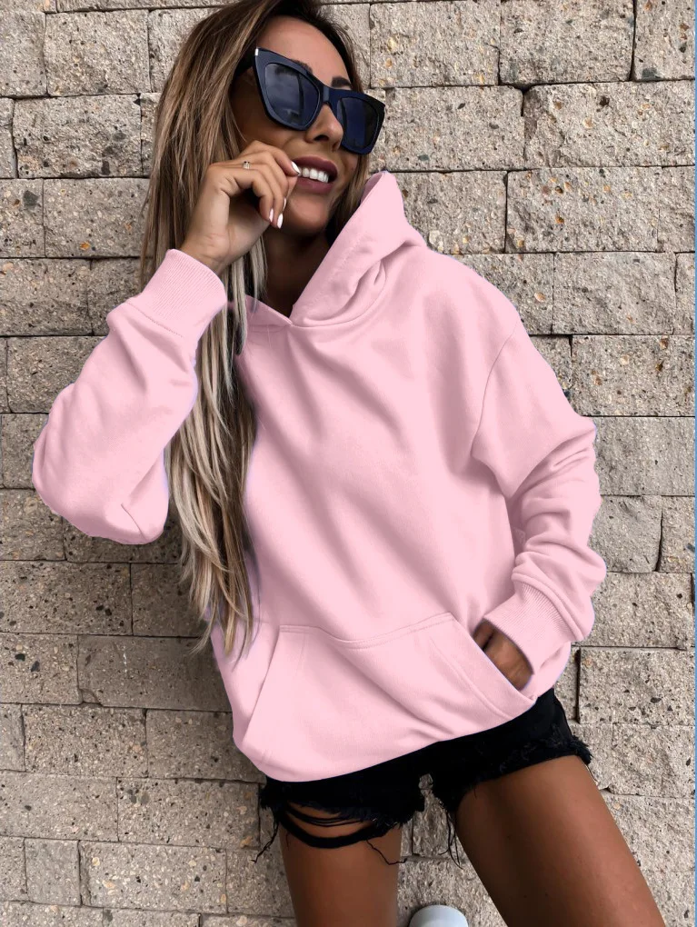

Fall and winter new casual solid color women's hoodie fashion long-sleeved comfortable hoodie
