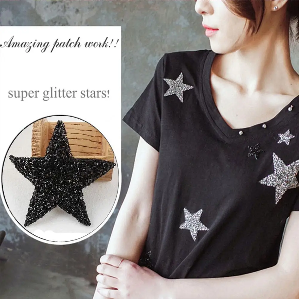 1pc Star Motifs Rhinestone Patches Pentagram Sticker Thermal Transfer Hotfix Clothing Accessories DIY Crafts | Дом и сад