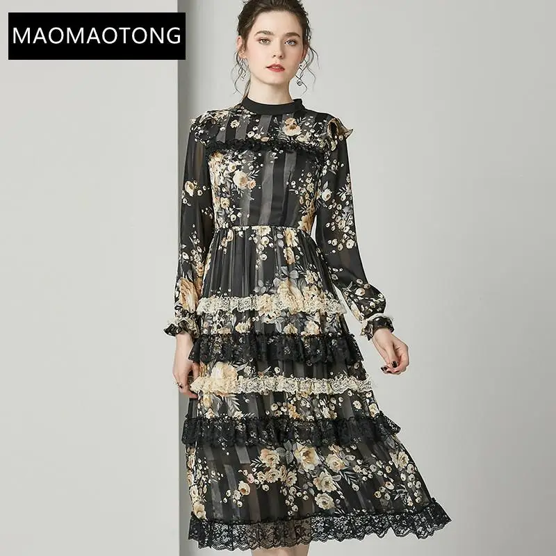 

Women's Clothing Fashion Runway Dress Spring Summer Women's Dress Long Sleeve Print Lace Vacation Elegant Dresses
