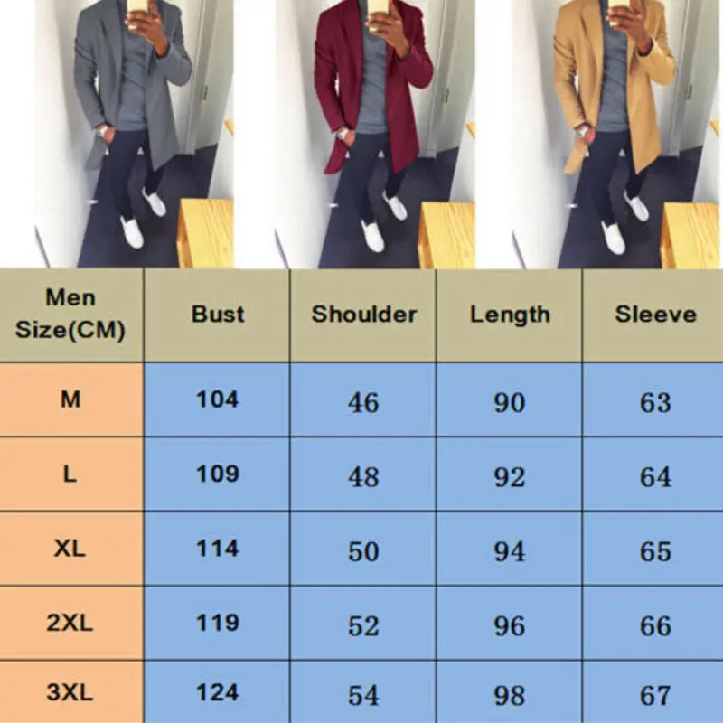 Мужской Повседневный шерстяной тренчкот однотонная Классическая куртка средней