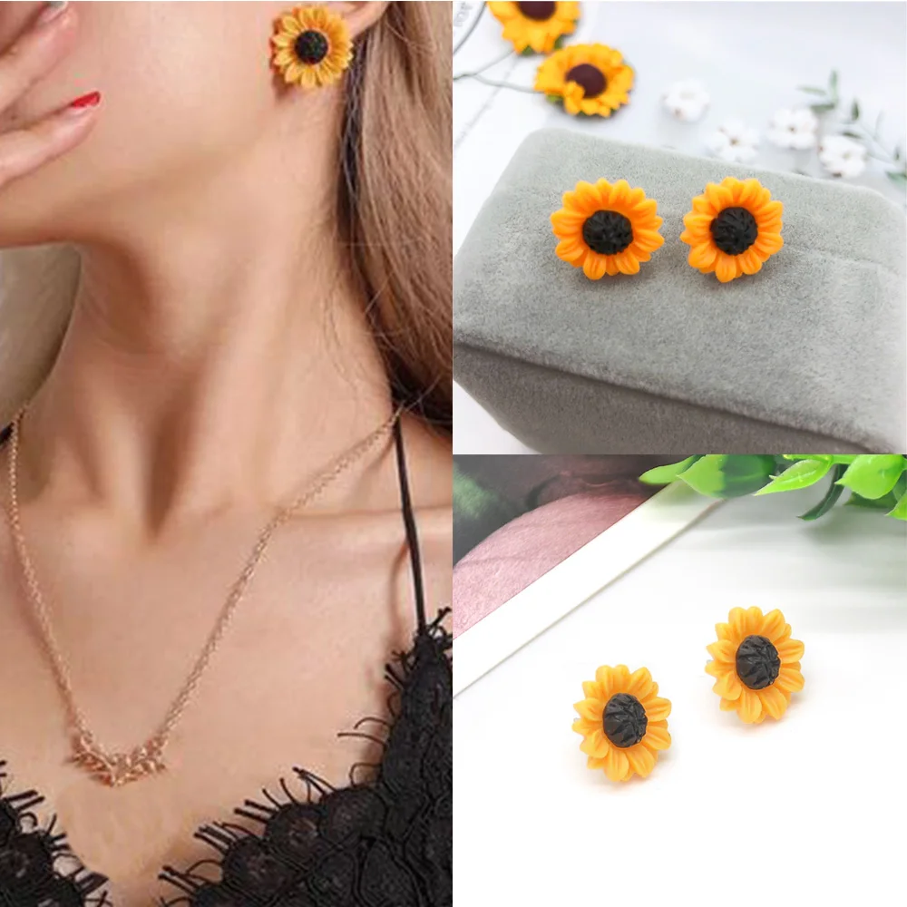 

1 Pair Simplicity Fashion Lovely Studs Earrings Daisy Flower Golden Sunflowers Earrings For Women Daisy Trendy Ear Studs Jewelry
