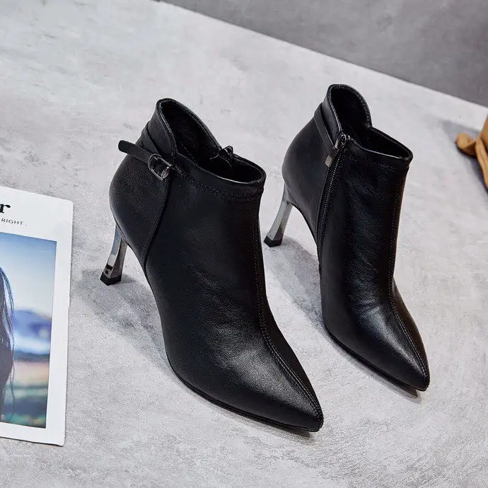 Women's Leather Ankle Boots High Heel 2021Autumn Winter Fashion Casual Plus Size Martin Single Female Shoes | Обувь