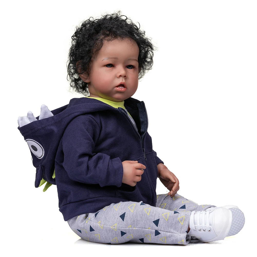 Кукла-младенец из черной кожи 50 см с чашкой молочной бутылочкой в комплекте