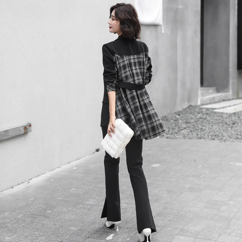 

21 spring blazer + pant two peice set women double breasted suit jacket high waist pants long-sleeve pant suits outfits forwomen
