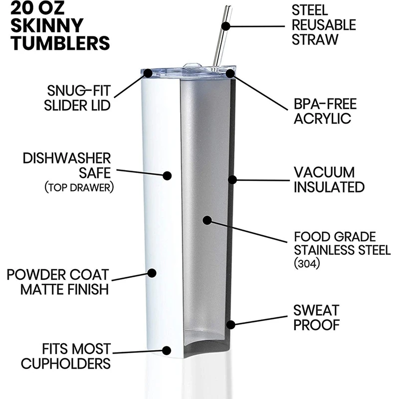 

Insulated Cup Skinny Stainless Steel Tumbler Set -20Oz Coffee Tumblers with Straw and Straw -Vacuum Strata Cups