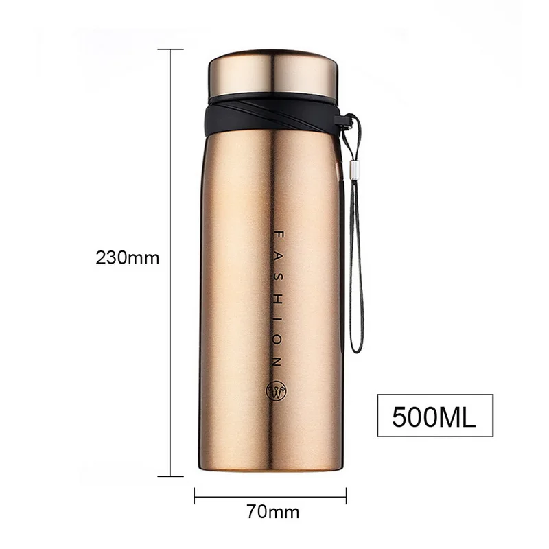 500ml Golden Большая емкость термос бутылка из нержавеющей стали стакан с герметизацией бутылка для воды портативная вакуумная колба для кофе кружка дорожная чашка - Цвет: 500ml Golden