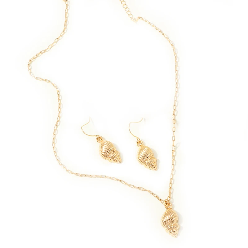 Модные женские серьги-подвески в виде ракушек Комплект ожерелье золотого цвета