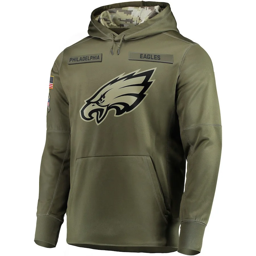 1 Толстовка Philadelphia Eagles Salute to service Sideline Therma, пуловер для выступлений, толстовка с капюшоном для американского футбола оливкового цвета - Цвет: 1
