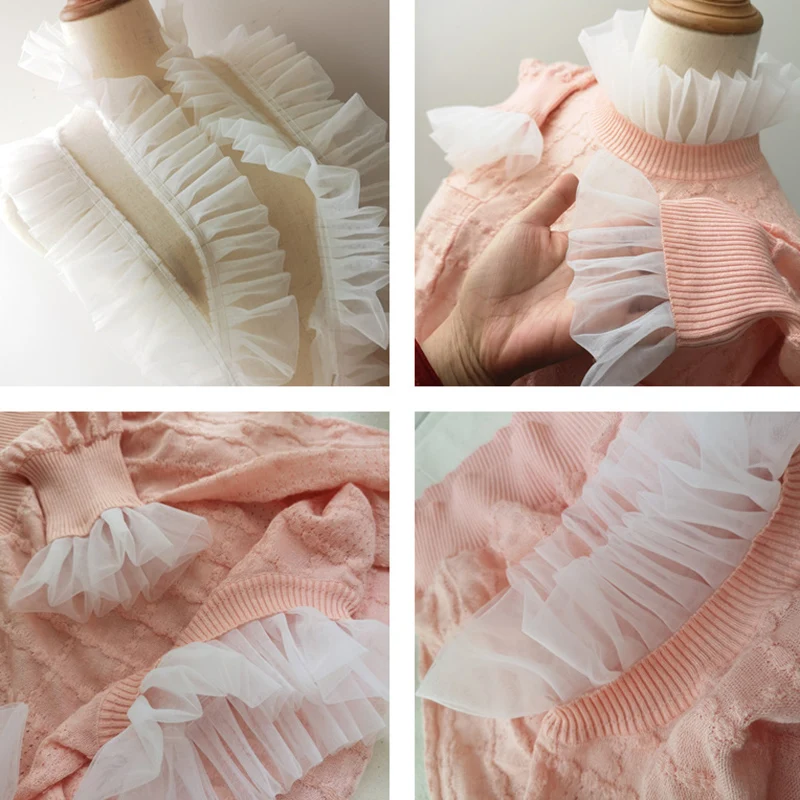 

20Yards White Mesh Tulle Embroidery Double Layers Lace Trim Applique Fabric Ribbon for Doll Dress Wedding Clothing Accessories