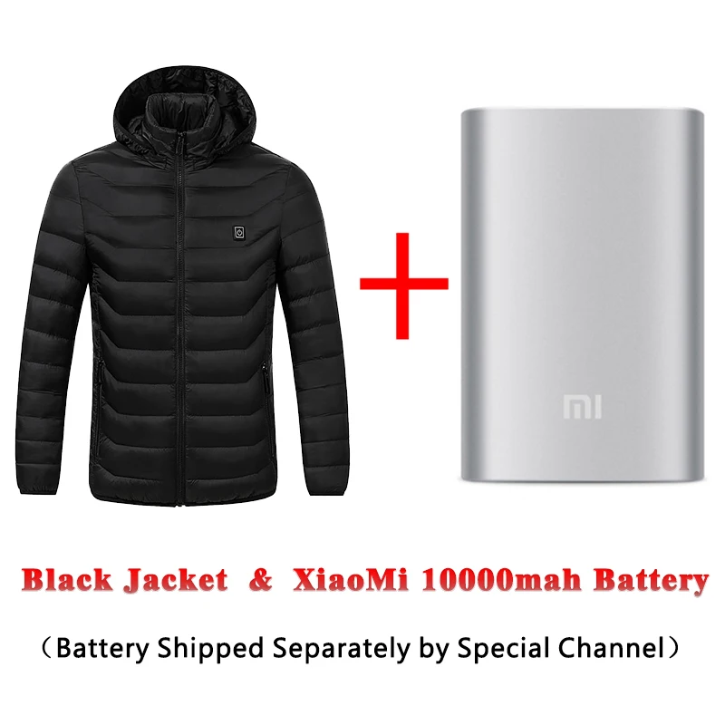 Black With Battery ZYNNEVA, новинка, зимние куртки с подогревом, для спорта на открытом воздухе, катания на лыжах, пеших прогулок, для мужчин и женщин, пальто, USB, инфракрасное, самонагревающееся, Термоодежда GK6109 - Цвет: Black With Battery