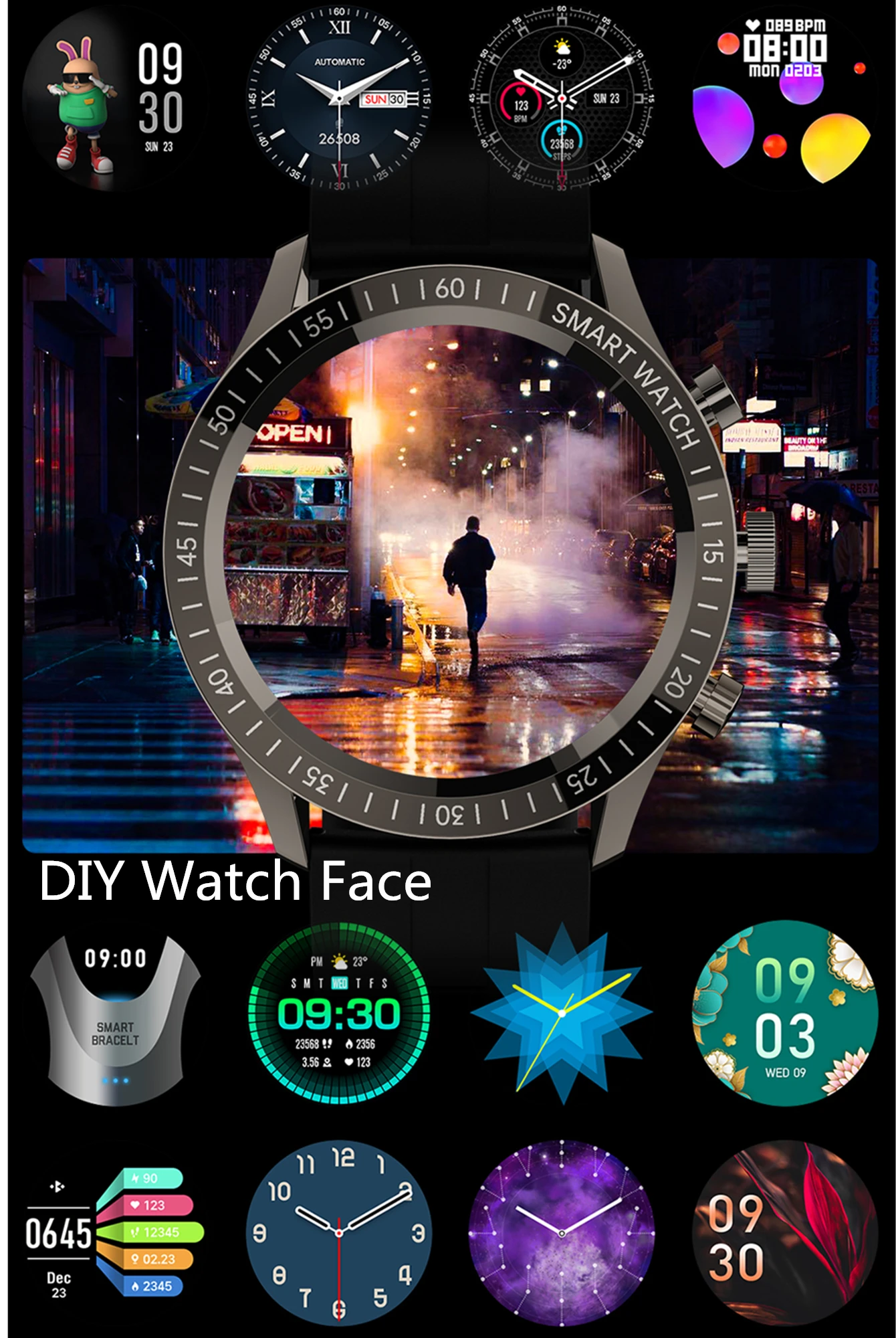 Смарт-часы QY05 мужские с поддержкой 3D динамического пользовательского интерфейса