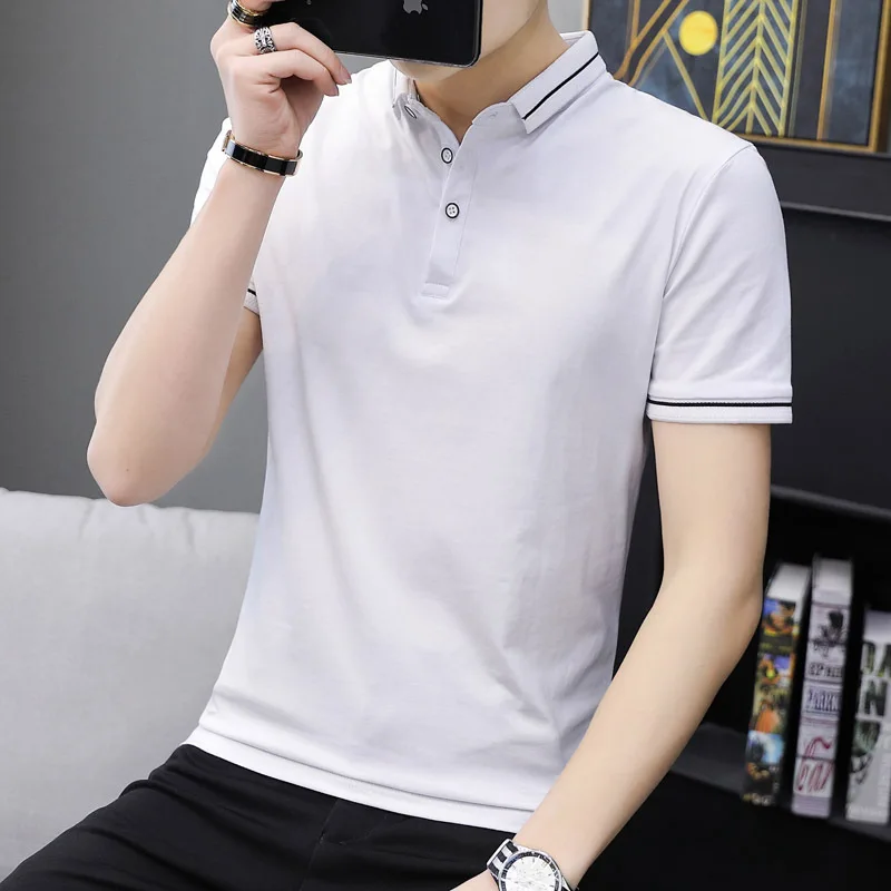 

Men's short sleeve T-shirt Lapel Korean fashion 2021 summer solid color half sleeve T-shirt polo men's clothes