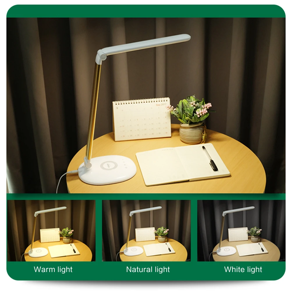 

8W LED Desk Lamp with Night Light Foldable Eye Care 3 Light Colors Touch Switch Office Dimmer Led Table Lamps Plug in 220V