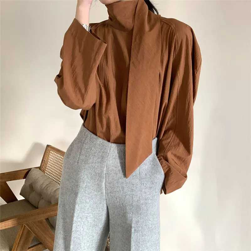 

HziriP Korean Loose Fashion OL Work Wear Blouse 2021 Brief Office Lady Solid Chic Elegance Female New Women Hot Gentle Shirts