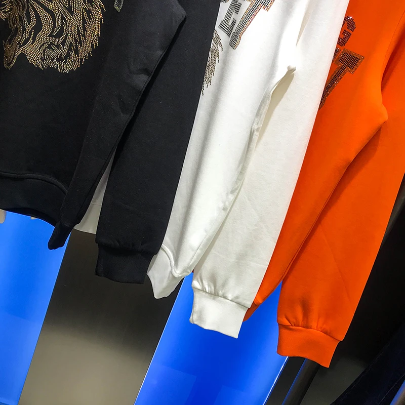

European station autumn men 2020 new fashion trend tiger letter hot diamond versatile casual handsome long sleeve sweater man