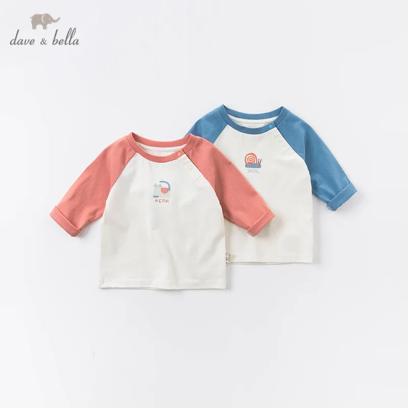 

DBX15756 dave bella Осенняя футболка для маленьких мальчиков, симпатичная футболка в стиле пэчворк с буквенным принтом, детские топы для мальчиков, ...