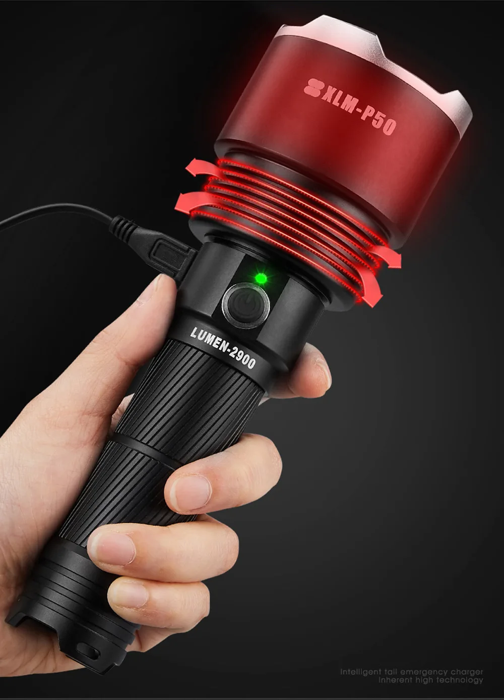 SHENYU Мощный тактический XHP50 светодиодный фонарь с зарядкой от USB, водонепроницаемый фонарь, супер яркий фонарь