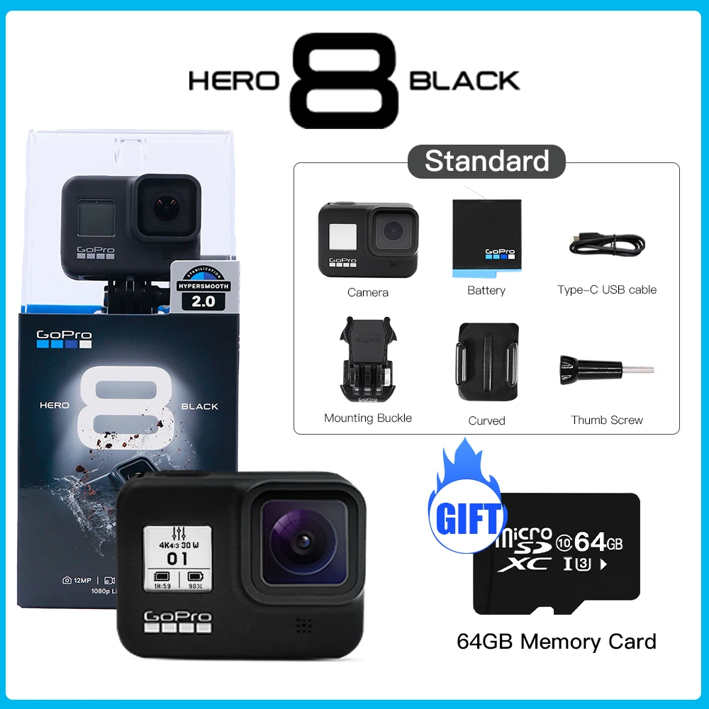 Водонепроницаемая экшн-камера GoPro HERO 8 Black оригинальная камера 4K Ultra HD 12 МП для
