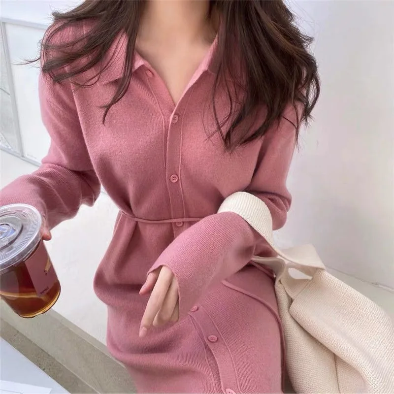 

QWEEK Korean Sweater Dress Women 2020 New Long Sleeve Black Knitted Dress Plus Size Dresses for Women Clothes Shashes Vestidos