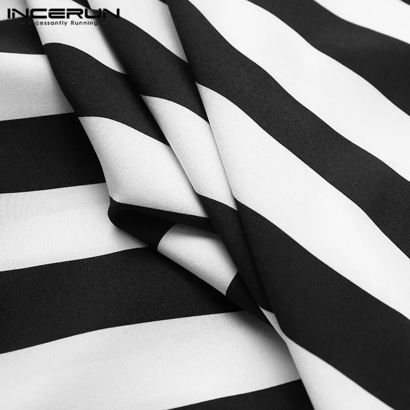 2022 Men Striped Shirt Brand Stand Collar Streetwear Short Sleeve Button Casual Camisa Hombre Leisure Fashion Tops INCERUN S-5XL