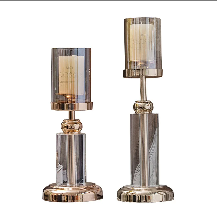 

Modern Metal Candle Holders Glass Cups Windproof Metal Pillar Candle Holder Wedding Nordic Bougeoir Home Decor BY50ZT