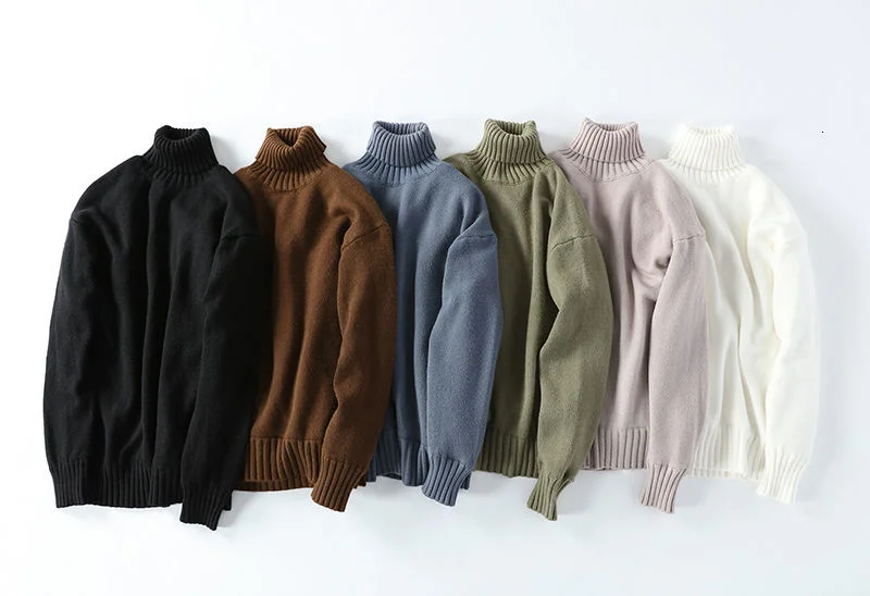

2021 Autumn Winter Plush Warm Turtleneck Sweater Men's Fashion Couples Pure Color Women's Clothing Loose Cotton