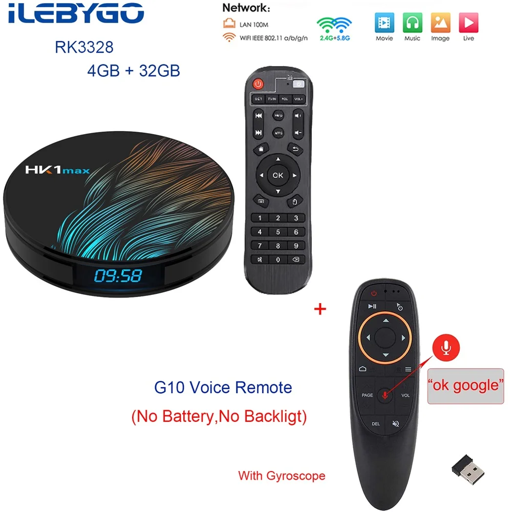 ILebygo Android 9,0 Smart tv BOX HK1 MAX RK3318 DDR3 4G 64G ТВ приемник 4K двойной Wifi BT 4,0 медиаплеер игровой набор магазина верхняя коробка