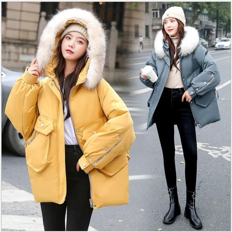 

Winter Coat Women 2020 New Embroidery Casual Hooded Fur Collar Loose Long Parka female Thick Warm Overcoat Fashion Jacket G701