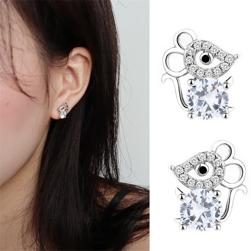 Серьги с мышкой и зодиаком серьги кубическими камнями золотые забавные шпильки