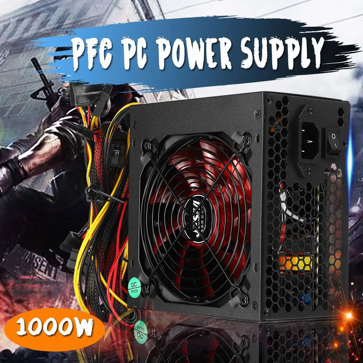 

NEW 1000W Power Supply Active PFC 12V ATX 8PIN+2x6PIN SATA PC Power Supply with RGB Noise Reduction Fan for Desktop Computer