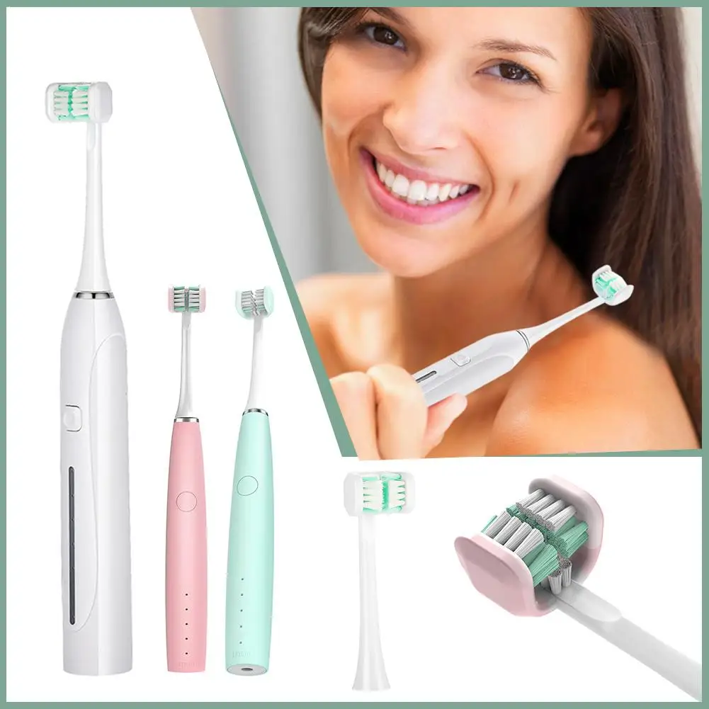 

New 3D Wrapped Electric Toothbrush USB Rechargeable Sanding Waterproof Travel Three-sided Track Toothbrush For Adult Children 3p