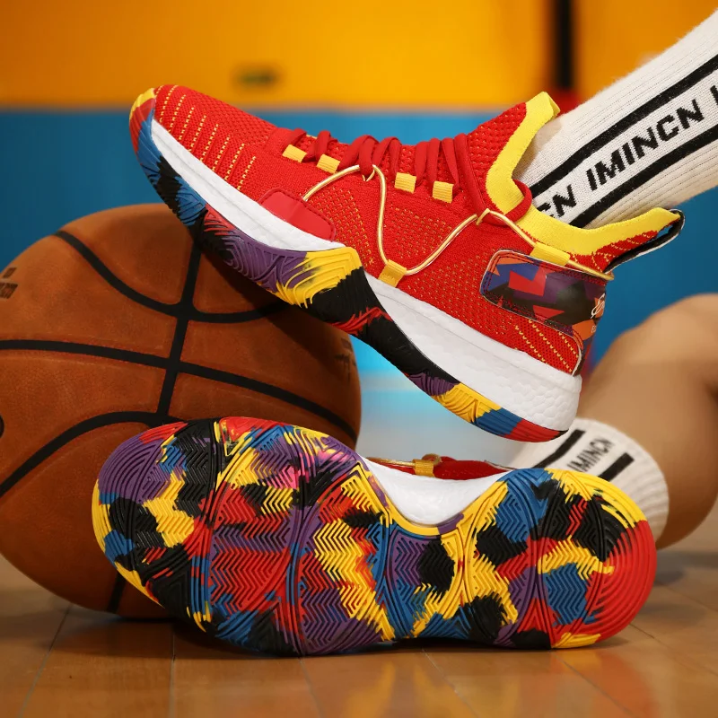 Brand Red Men Breathable Basketball Shoes High Top Mens Shockproof Basketball Sneakers Cushioning Outdoor Training Sport Shoes