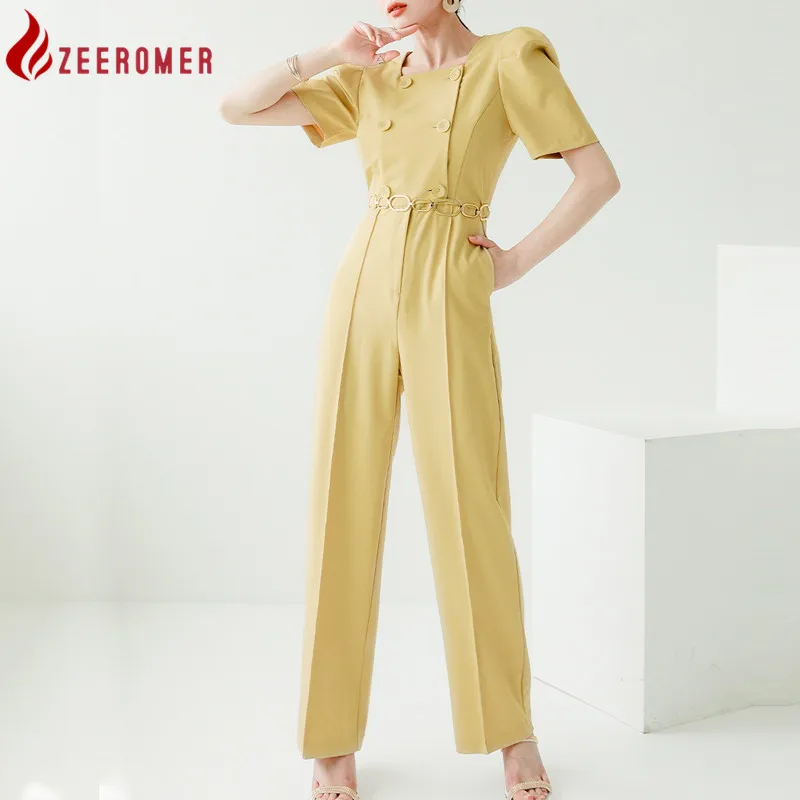 

ZEEROMER 2022 Новинка летние корейские простые офисные комбинезоны с двойным рядом пуговиц женский тонкий длинный комбинезон Повседневная формальная рабочая одежда Комбинезоны