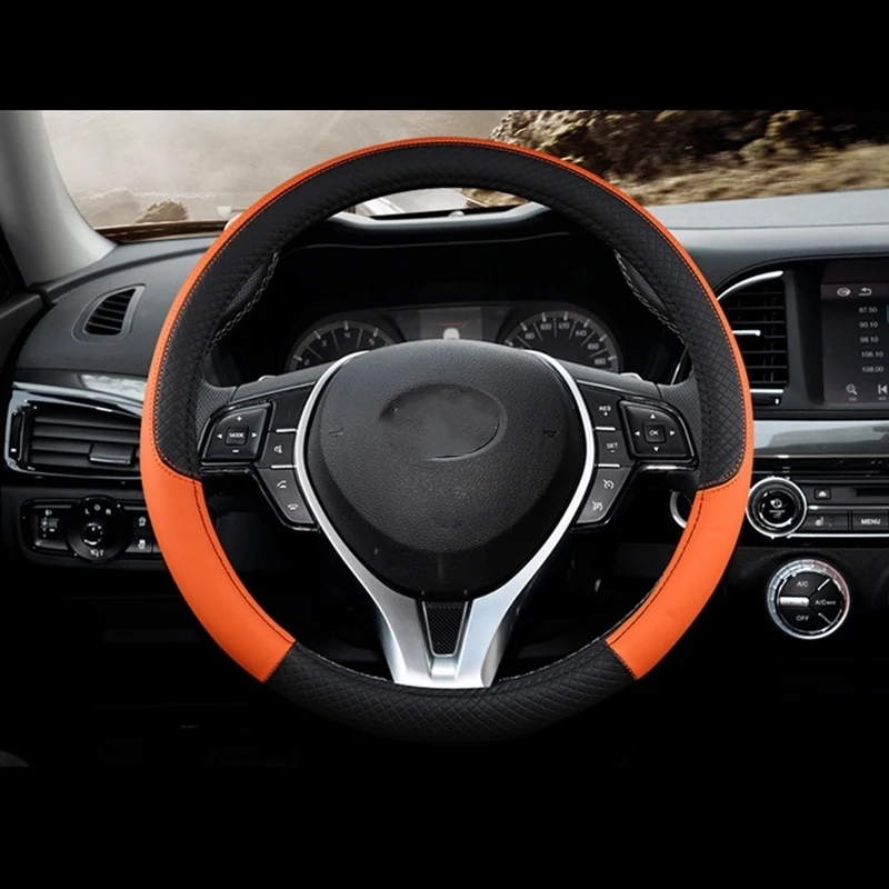 Black orange Чехол рулевого колеса автомобиля Skidproof Авто Крышка рулевого колеса Противоскользящий Универсальный тиснение кожа автомобиль-Стайлинг - Название цвета: Black orange