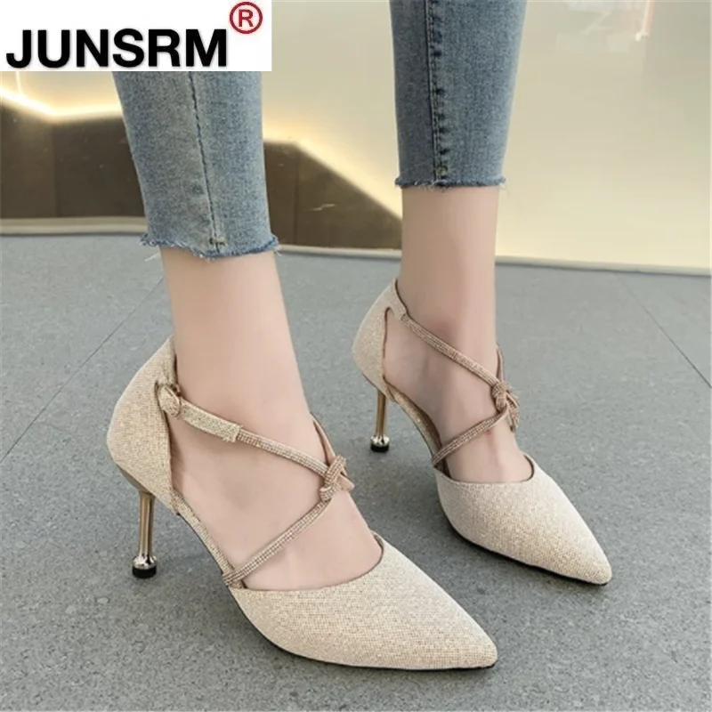 2021 New Summer Women's Pumps Fashion Vintage Buckle Rhinestone Women Sandals Outdoor Open Toe Sexy Pointed Party Dress Sandals