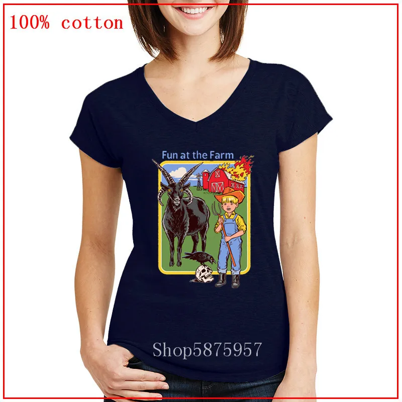 Весело на ферме черный phillip демоническим козы V образным вырезом camisetas mujer
