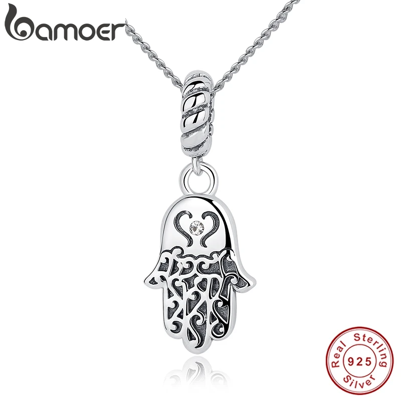 BAMOER 925 пробы Серебряный Lucky подвеска с амулетом Хамса цепочки и ожерелья для женщин ювелирные украшения подарок на день рождения CC031