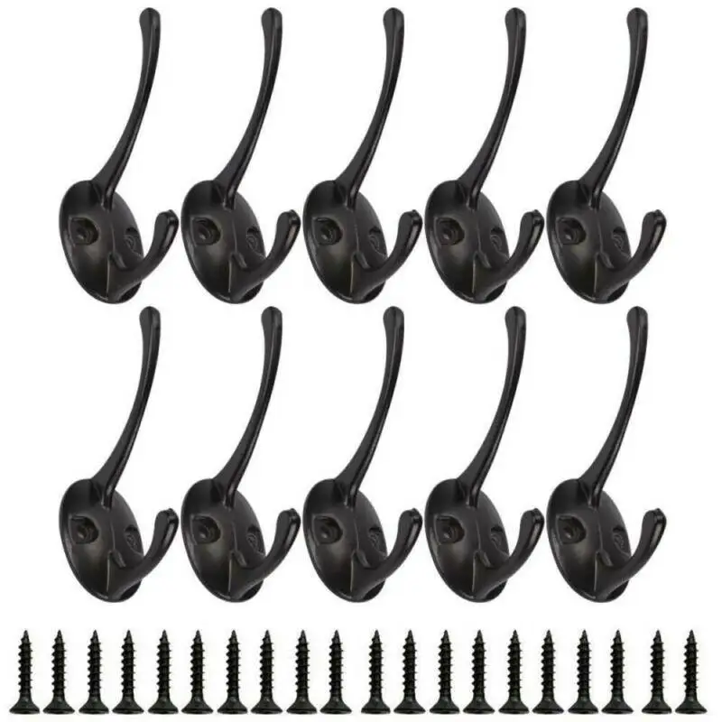 

10 Pack Heavy Duty Dual Coat Wall Hooks Wals Mounted 20 Screws Retro Double Hook