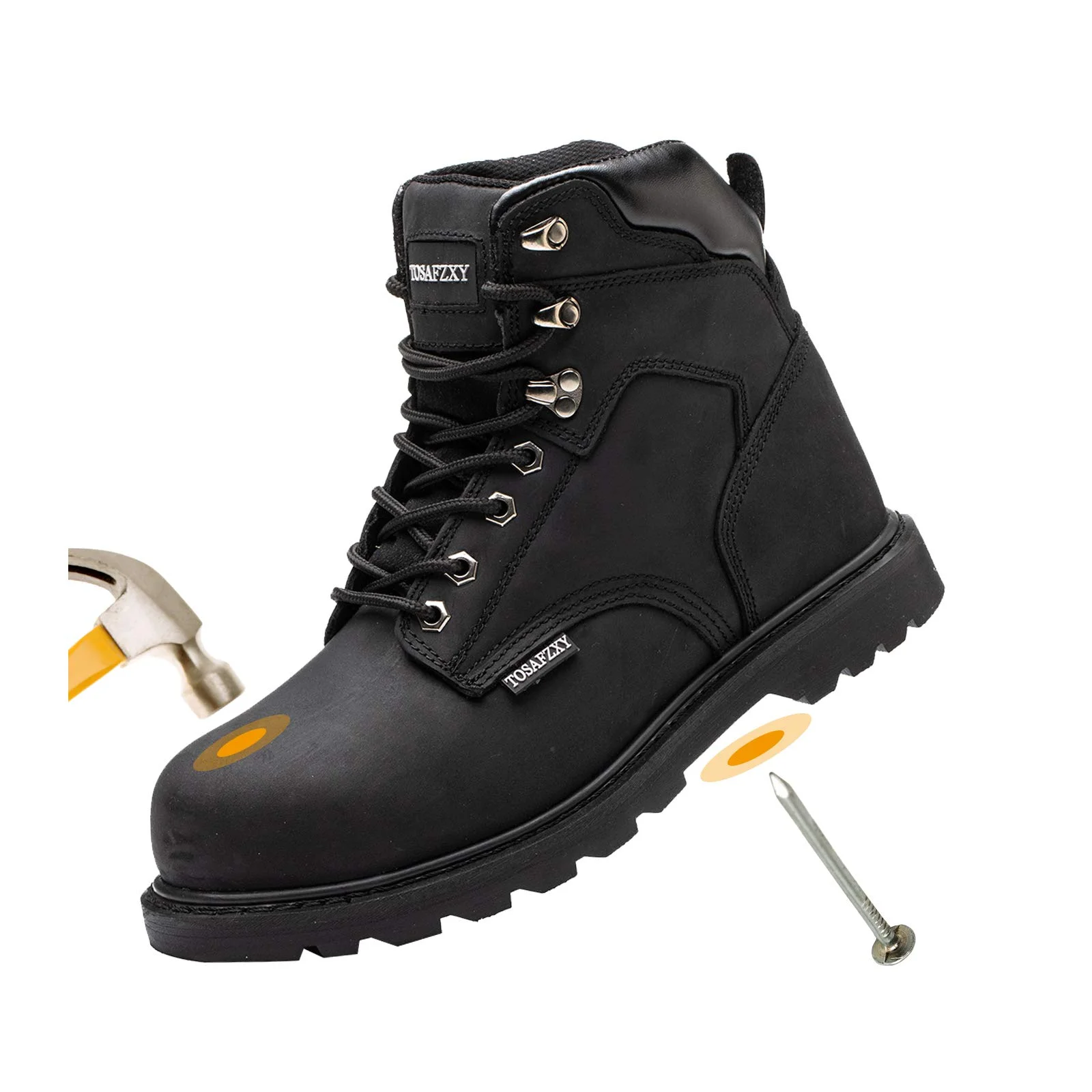 Рабочие ботинки TOSAFZXY для мужчин, прочная водонепроницаемая и нескользящая защитная обувь из кожи Крейзи Хорс с стальным носком