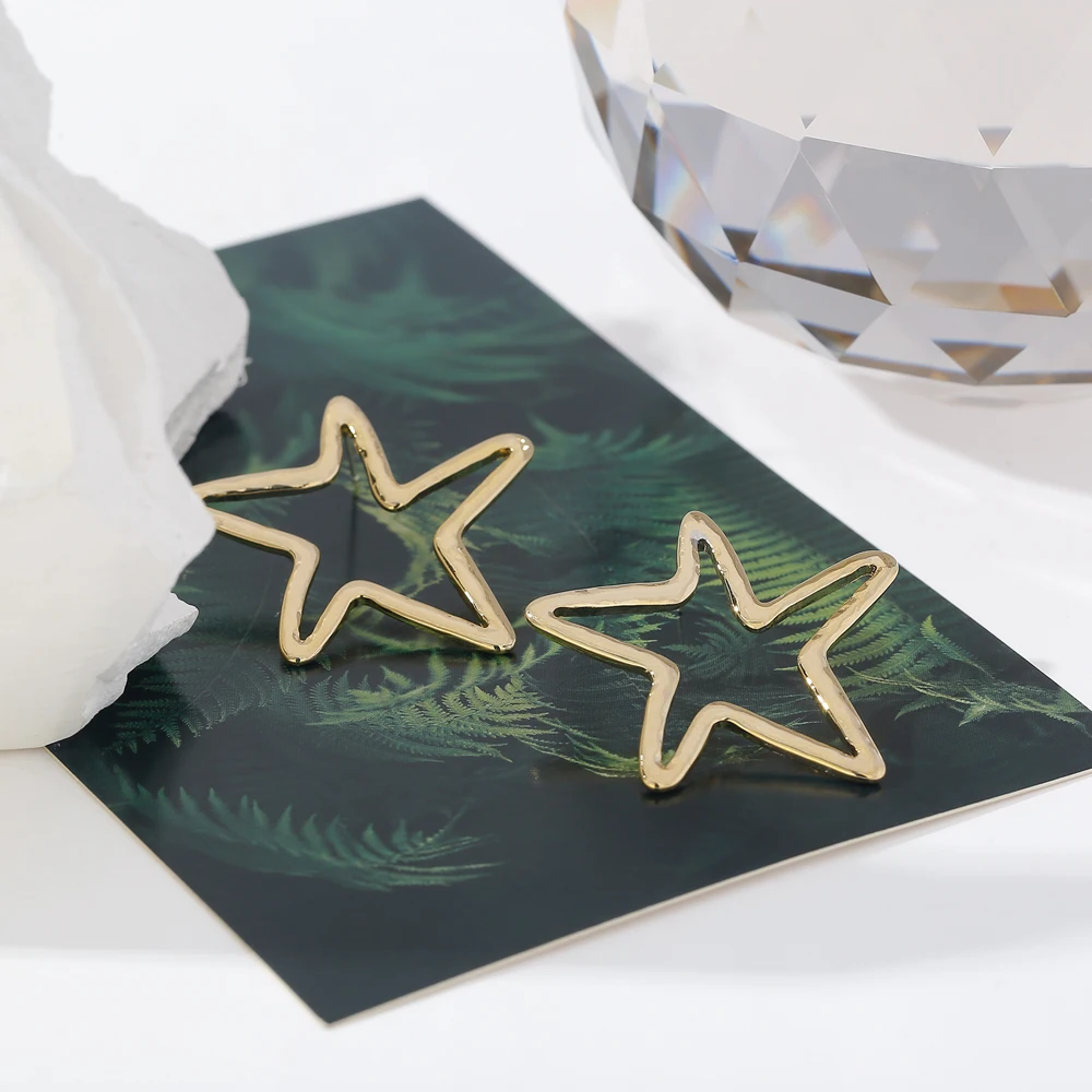 Yhpup Fashion Charming Star Hollow Geometric Golden Metal Earrings for Women Simple Party Statement Trendy Jewelry | Украшения и