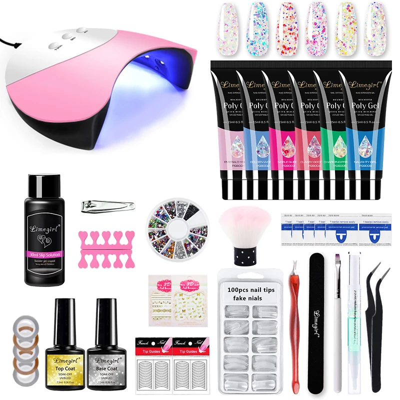 Manicure Set Poly Nail Quick Building Gel Clear Soak Off Polish With UV LED Lamp Kit Professional | Красота и здоровье