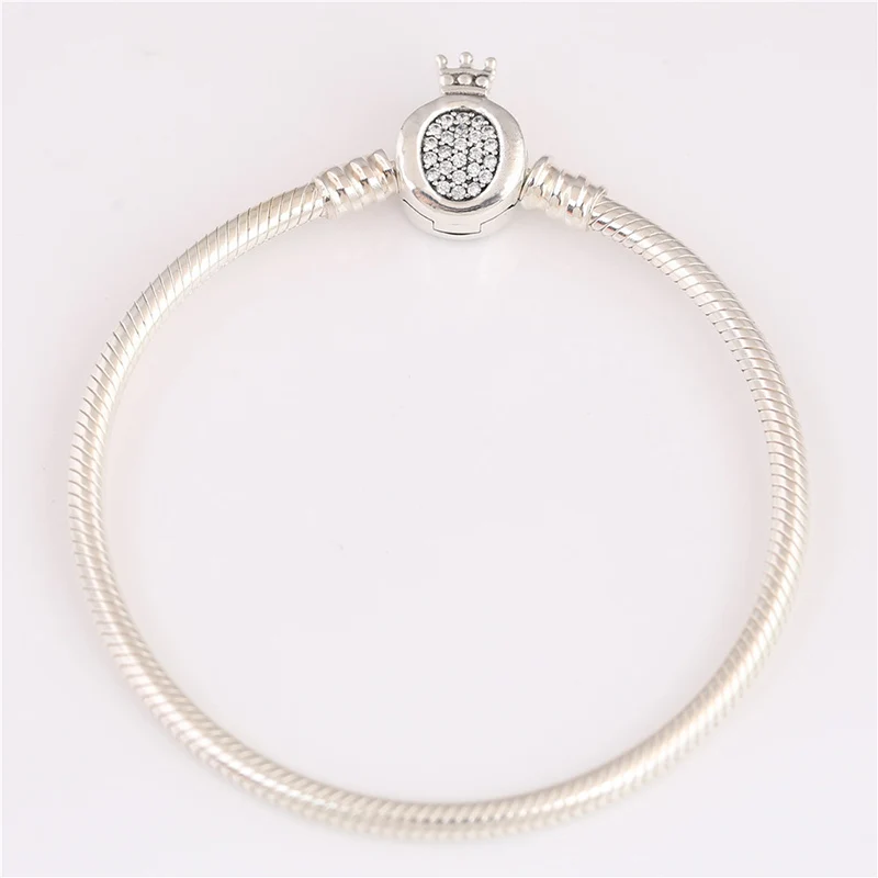 

925 Sterling Silver Pave Type O Crown CZ Zircon Snake Chain Pendant Charm Bracelet DIY Jewelry Making For Original Pandora
