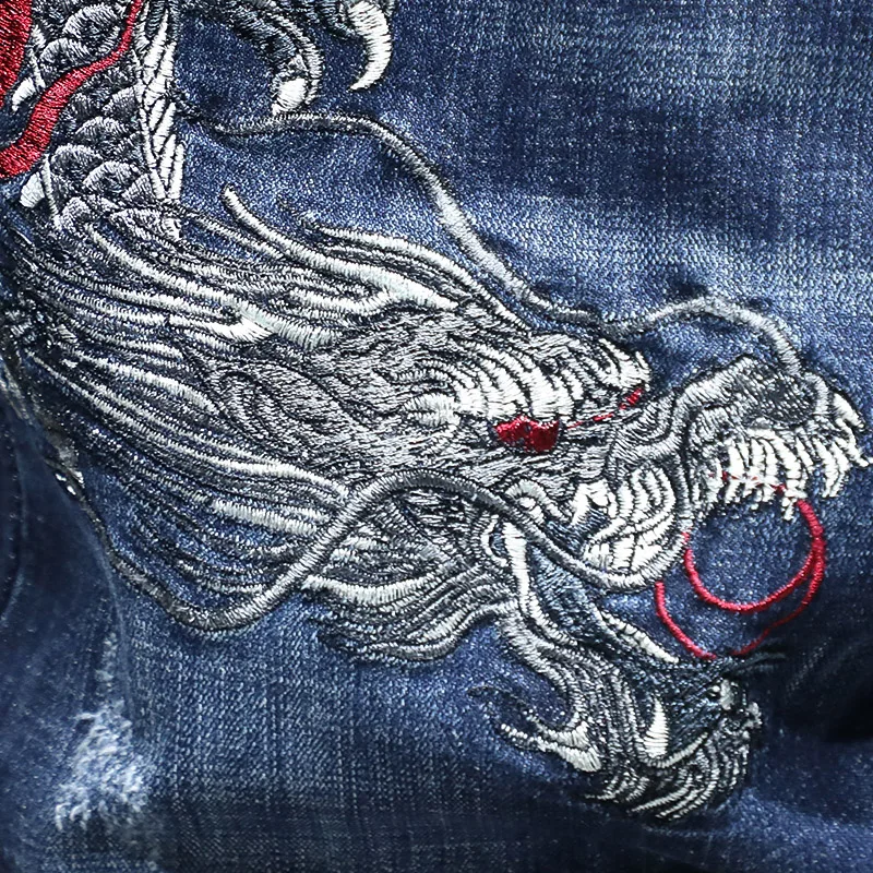 Джинсовые шорты в китайском стиле с вышивкой дракона мужские хлопковые