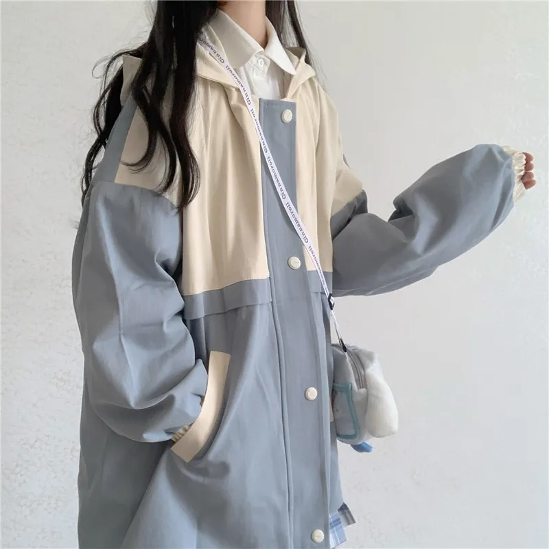 

HStar Korean Fashion student Overalls Jacket Vintage Female Spring Autumn Women Hooded Loose Casual Jackets girls Coats