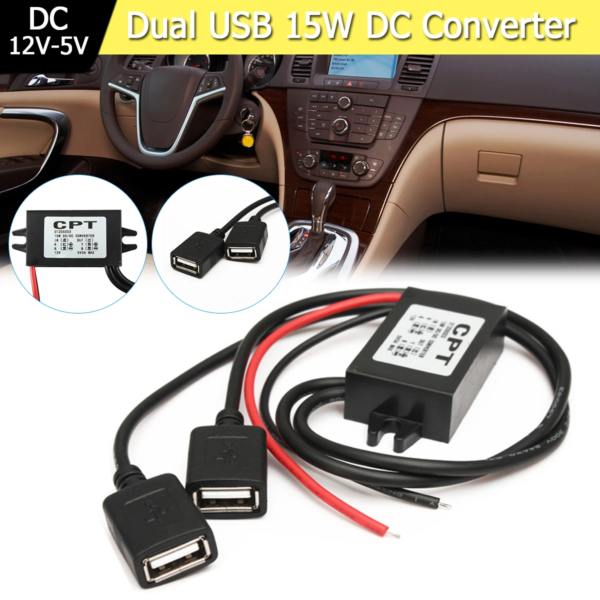 Новый адаптер питания 12 В в 5 с двойным USB конвертер кабель разъем автомобильное