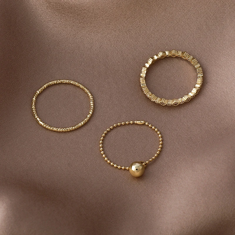 

3 Pcs Gold Rings for Women Girls Friend Shiny Zircon Pun Copper High Quality Finger Ring Aesthetic Temperament Jewelry Sets Gift